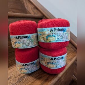 Vintage Patons Cotton Perle red yarn 100% Mercerized cotton 50g x4